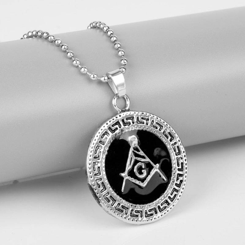 Master Mason Blue Lodge Necklace - Silver Round Motif