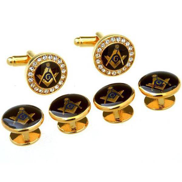 Master Mason Blue Lodge Tuxedo Stud - 6 Pieces Gold Zirconia