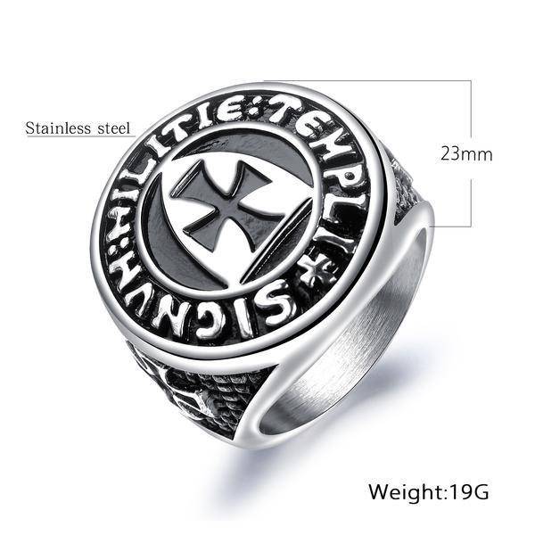 Knights Templar Commandery Ring - Cross Shield Stainless Steel