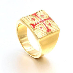 Knights Templar Commandery Ring - Jerusalem Cross (Gold/ White)