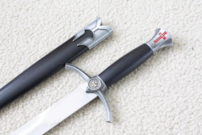 Knights Templar Sword - Silver Medieval Red Cross Crusader With Black Scabbard (15.4")