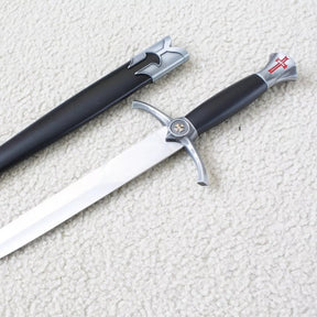 Knights Templar Sword - Silver Medieval Red Cross Crusader With Black Scabbard (15.4")