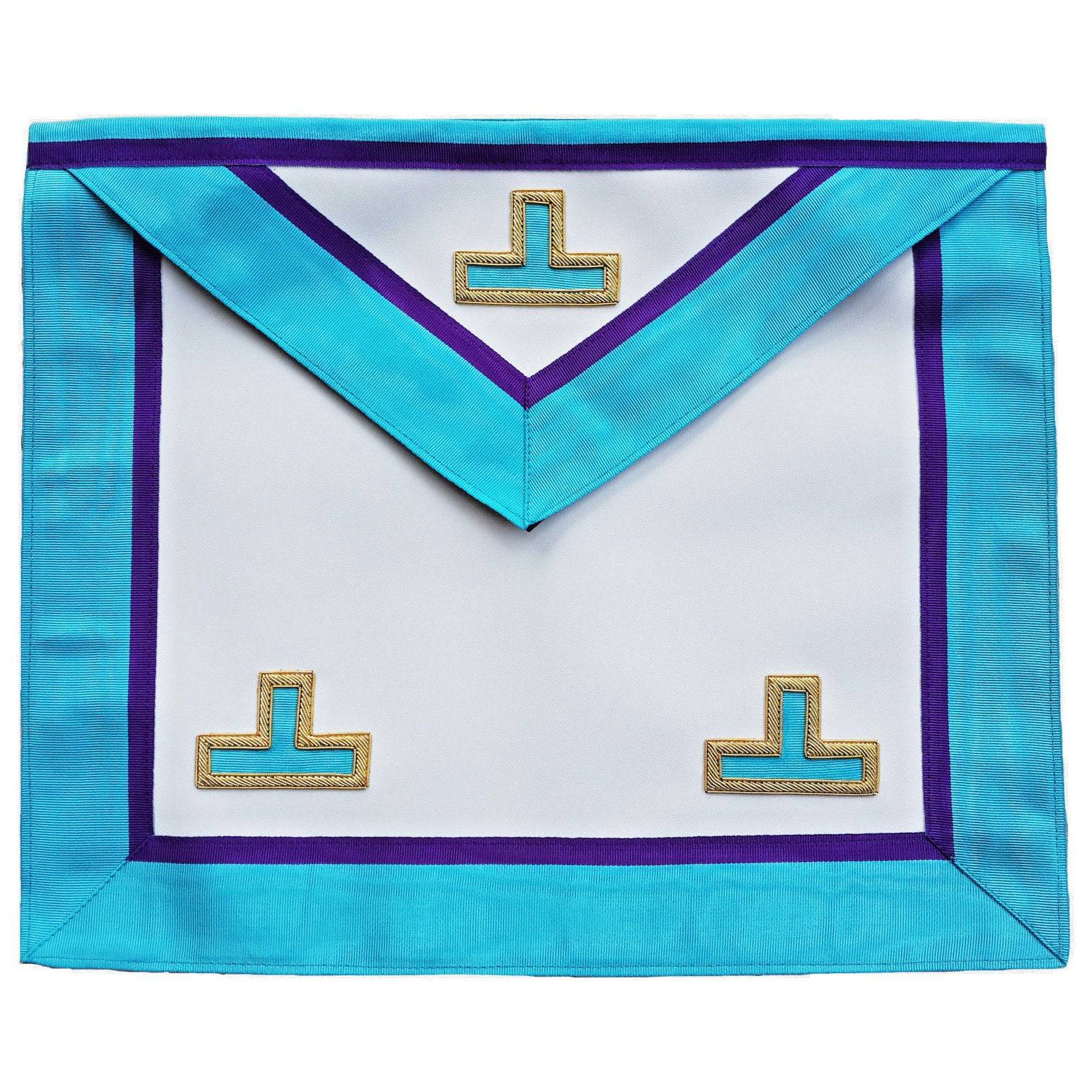 Worshipful Master Apron - White, Turquoise & Royal Blue Hand Embroidery