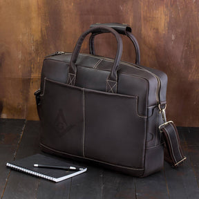 Master Mason Blue Lodge Briefcase - Matte Brown Leather - Bricks Masons