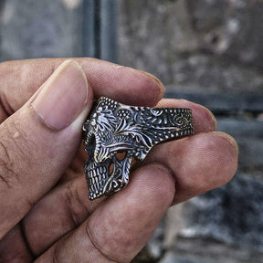Widows Sons Ring - Silver Black Skull Stainless Steel - Bricks Masons