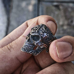 Widows Sons Ring - Silver Black Skull Stainless Steel - Bricks Masons