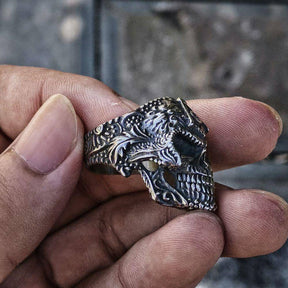 Widows Sons Ring - Silver Black Skull Stainless Steel - Bricks Masons