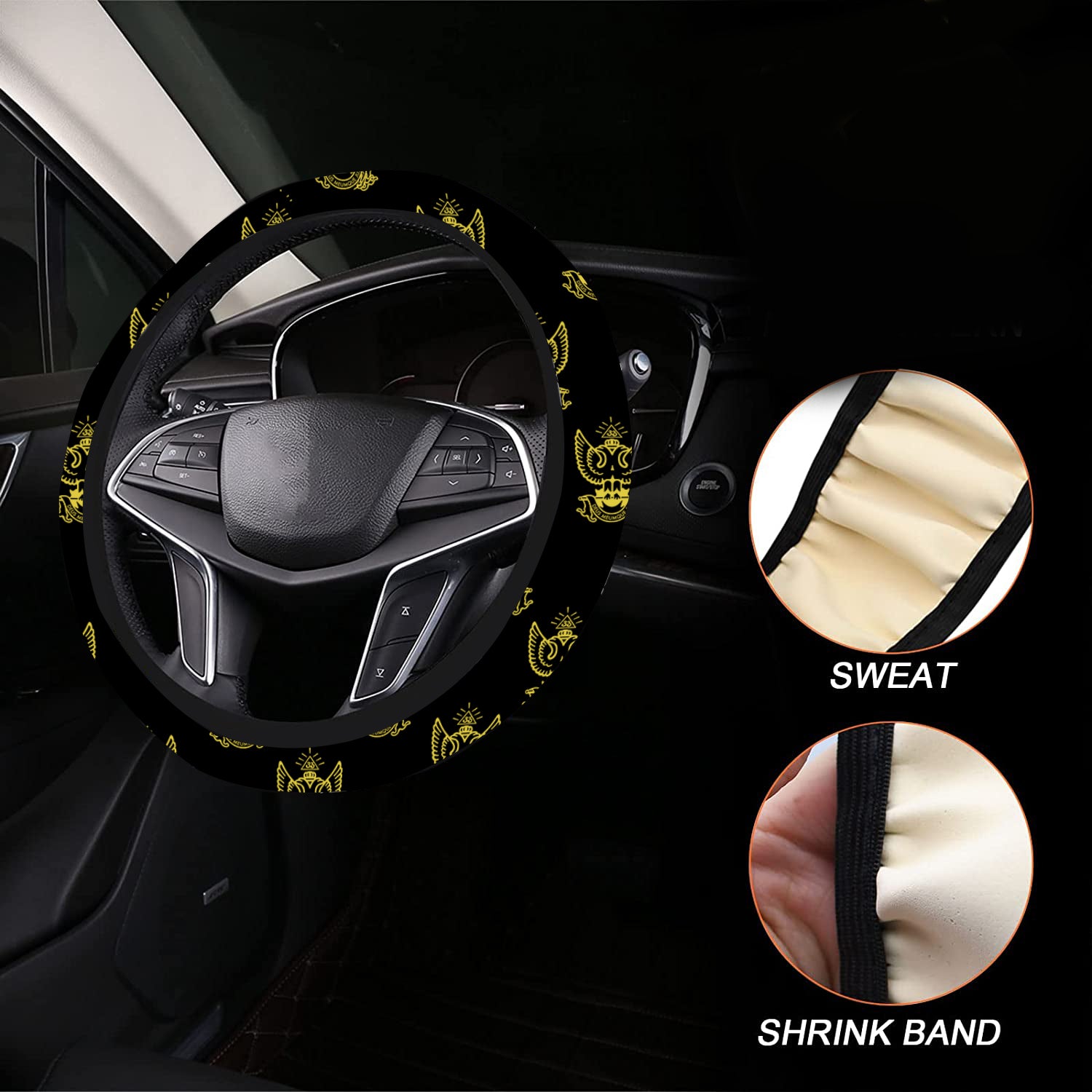 33rd Degree Scottish Rite Steering Wheel Cover - Wings Up White & Gold - Bricks Masons