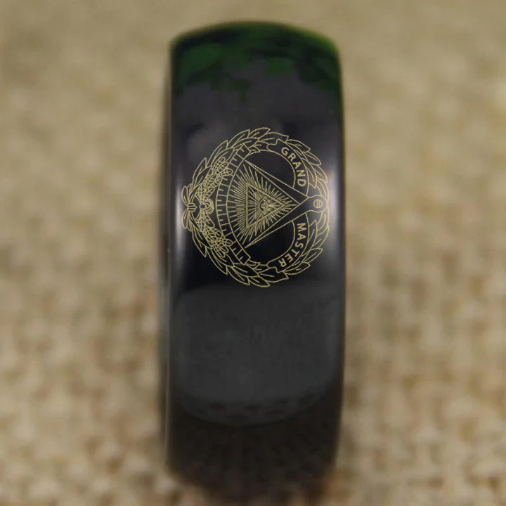 Grand Master Blue Lodge Ring - Black Dome Tungsten - Bricks Masons