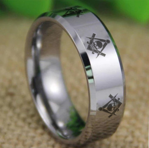 Widows Sons Ring - Silver Bevel Tungsten - Bricks Masons