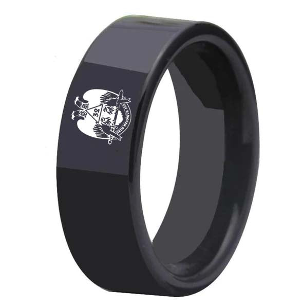 32nd Degree Scottish Rite Ring - Wings Down Black Tungsten - Bricks Masons