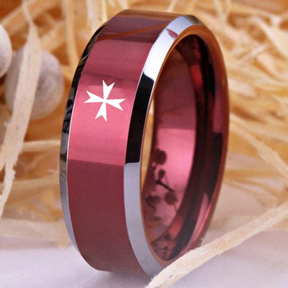 Order Of Malta Commandery Ring - Red Color - Bricks Masons