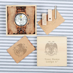 32nd Degree Scottish Rite Wristwatch - Wings Down Various Wood Colors - Bricks Masons
