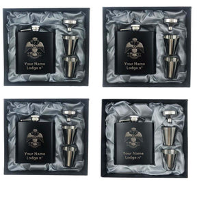 33rd Degree Scottish Rite Flask - Wings Down 2 Shot Glasses & Funnel - Bricks Masons