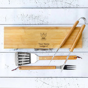 33rd Degree Scottish Rite Grill Tool - Wings Up BBQ Set & Bamboo Case - Bricks Masons
