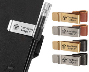 33rd Degree Scottish Rite Pen Holder - Wings Down Black & Brown Leather - Bricks Masons