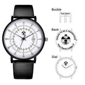 33nd Degree Scottish Rite Wristwatch - Wings Down Leather Straps - Bricks Masons