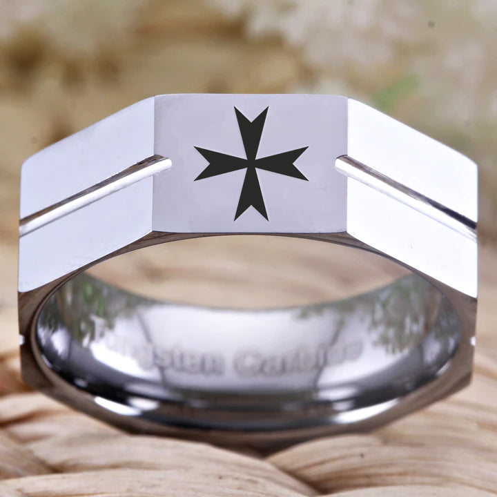 Order of Malta Commandery Ring - Tungsten Carbide - Bricks Masons