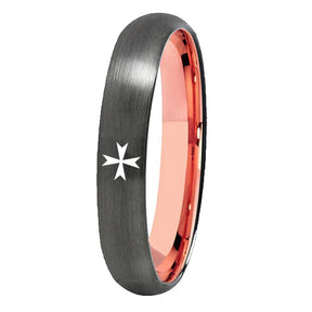 Order of Malta Commandery Ring - Gunmetal With Rose Gold Tungsten - Bricks Masons