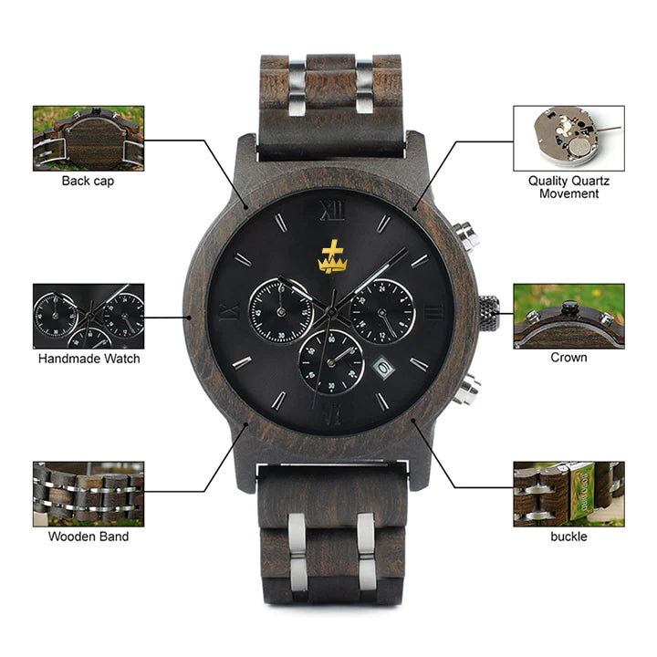 Knights Templar Commandery Wristwatch - Various Wood Colors - Bricks Masons