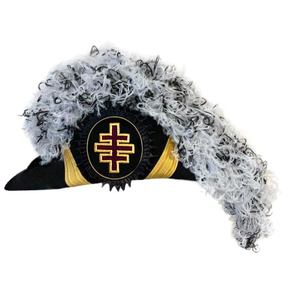 Past Grand Master Knights Templar Commandery Chapeau - Black Underlayer Plumes - Bricks Masons