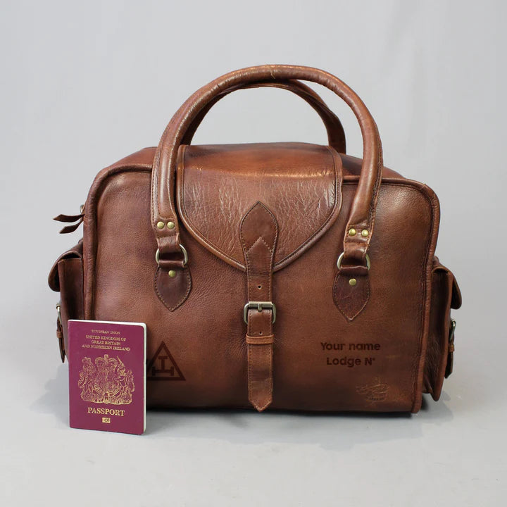 Royal Arch Chapter Travel Bag - Vintage Brown Leather - Bricks Masons