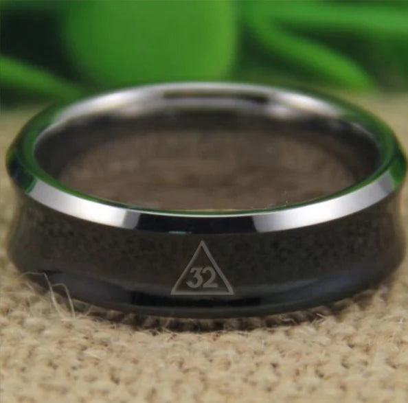 32nd Degree Scottish Rite Ring - Black Silver Edges - Bricks Masons