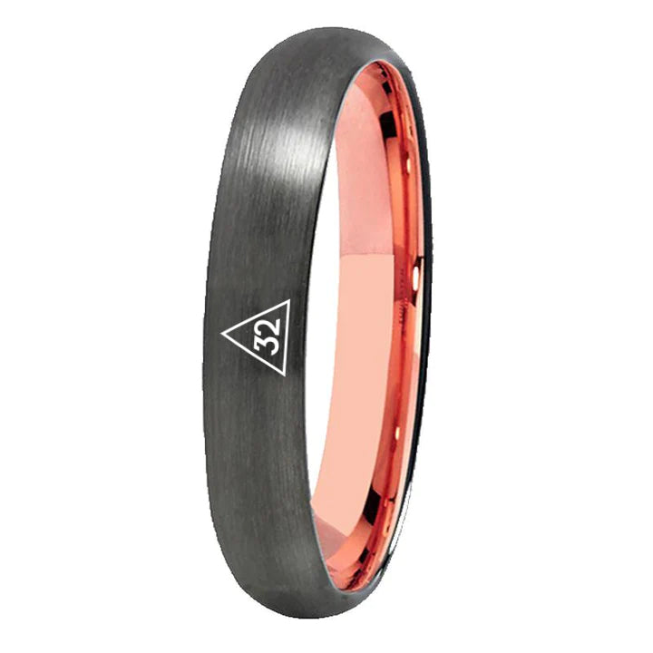 32nd Degree Scottish Rite Ring - Gunmetal With Rose Gold Tungsten - Bricks Masons