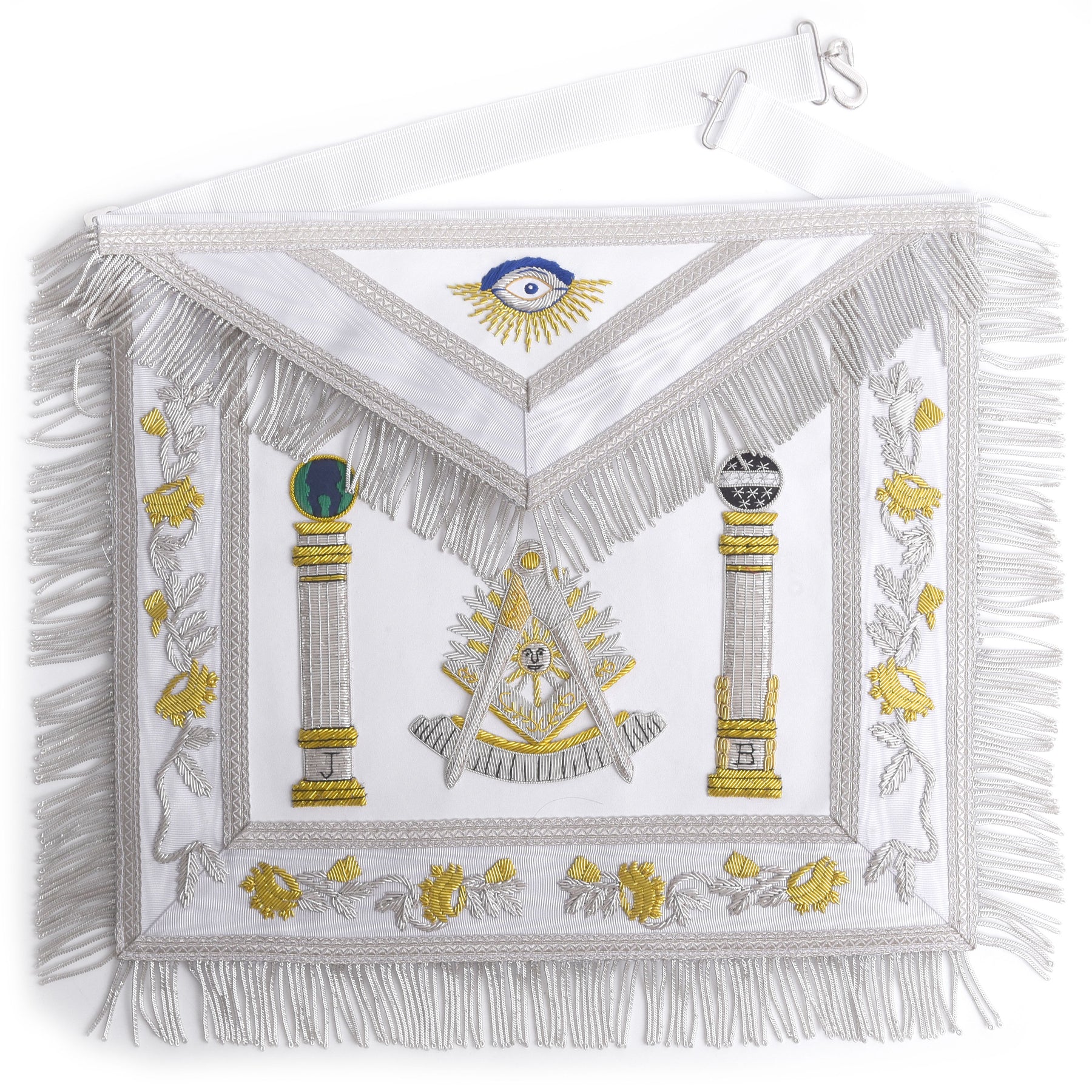 Past Master Blue Lodge California Regulation Apron - White & Gold Emboidery Bullion - Bricks Masons