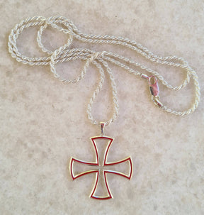 Knights Templar Commandery Necklace - 925K Silver Red Enameled - Bricks Masons