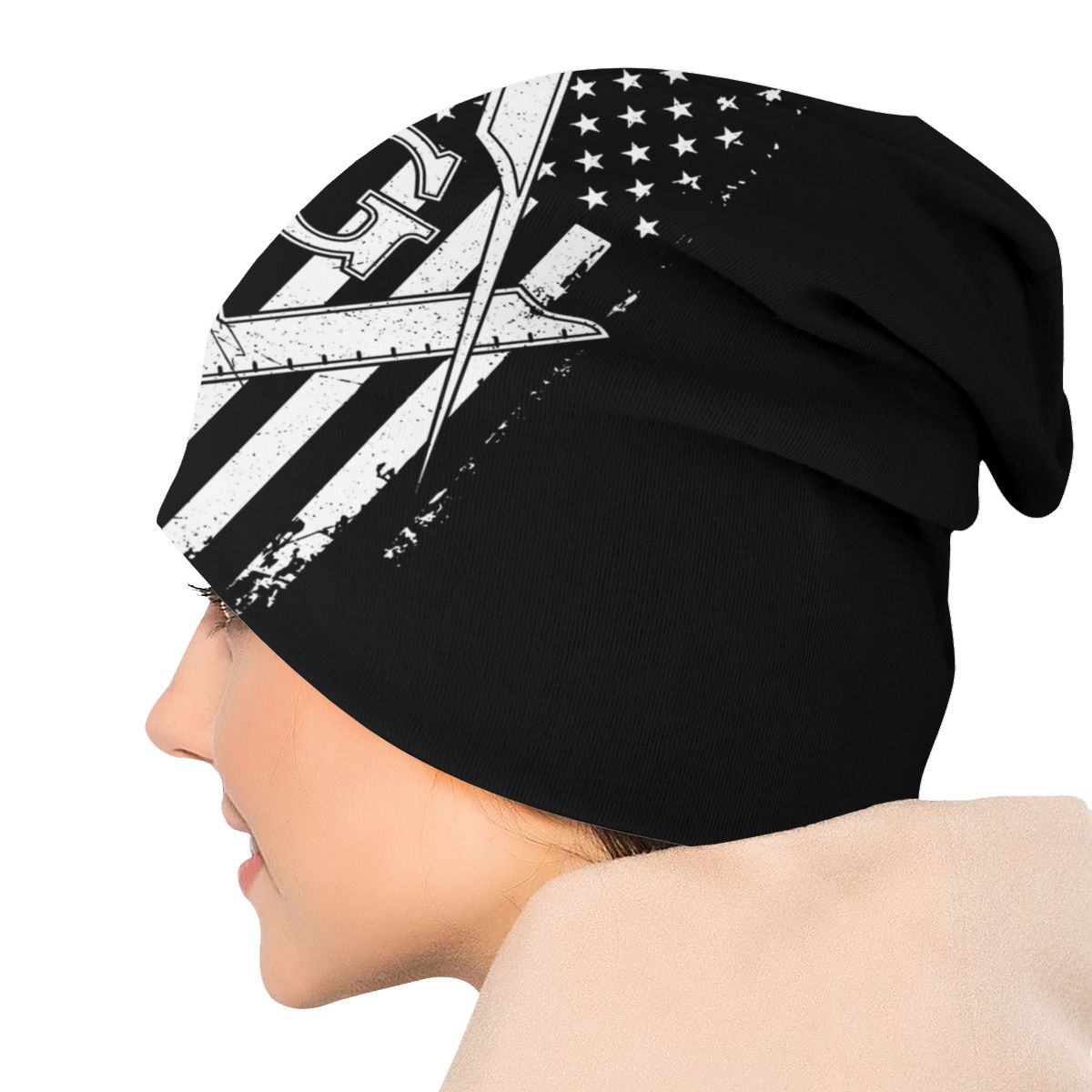 Master Mason Blue Lodge Beanie - American Flag Square - Bricks Masons