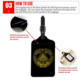 Grand Master Blue Lodge Luggage Tag - Black Leather - Bricks Masons