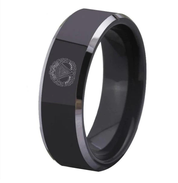 Grand Master Blue Lodge Ring - Black Tungsten Carbide - Bricks Masons