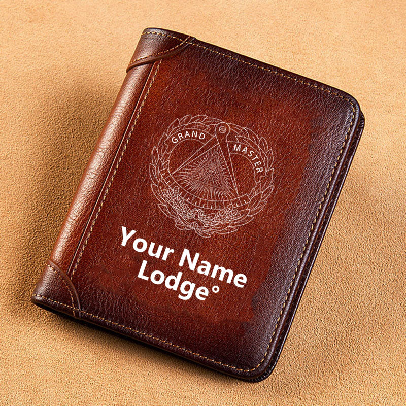 Grand Master Blue Lodge Wallet - Brown Leather - Bricks Masons