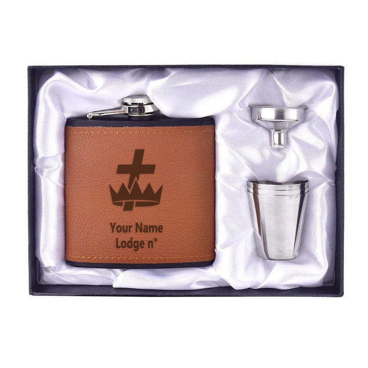 Knights Templar Commandery Flask - 6oz Full Set Shot Glass & Funnel - Bricks Masons