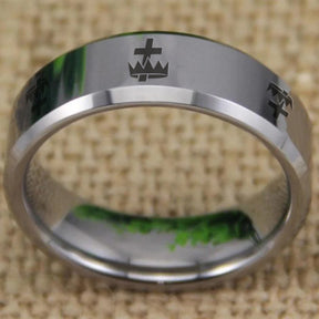 Knights Templar Commandery Ring - Silver Bevel Tungsten - Bricks Masons