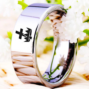 Knights Templar Commandery Ring - Silver Color Pipe Cut Tungsten - Bricks Masons