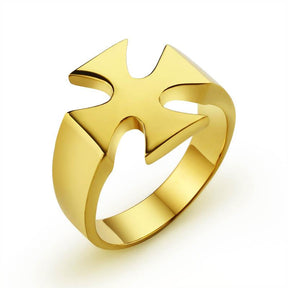Knights Templar Stainless Steel Polished Signet Rings [Silver, Black, Gold] - Bricks Masons