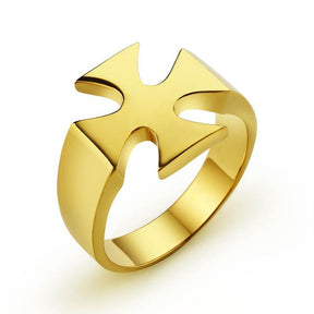 Knights Templar Stainless Steel Polished Signet Rings [Silver, Black, Gold] - Bricks Masons