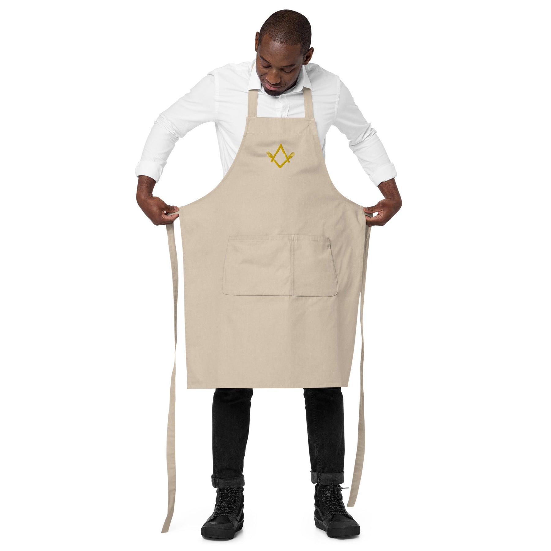 Master Mason Bllue Lodge Kitchen Apron - Fork Square and Compass Embroidery - Bricks Masons