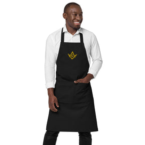 Master Mason Bllue Lodge Kitchen Apron - Fork Square and Compass G Embroidery - Bricks Masons