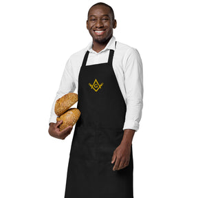 Master Mason Bllue Lodge Kitchen Apron - Fork Square and Compass G Embroidery - Bricks Masons