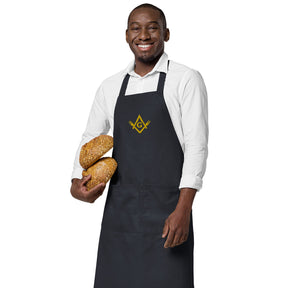 Master Mason Bllue Lodge Kitchen Apron - Fork Square and Compass G Embroidery - Bricks Masons