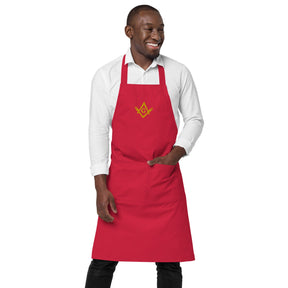 Master Mason Bllue Lodge Kitchen Apron - Fork Square and Compass G Embroidery - Bricks Masons