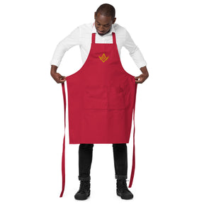 Master Mason Bllue Lodge Kitchen Apron - Fork Square and Compass G Embroidery - Bricks Masons