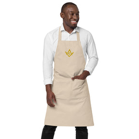Master Mason Bllue Lodge Kitchen Apron - Fork Square and Compass G Embroidery - Bricks Masons