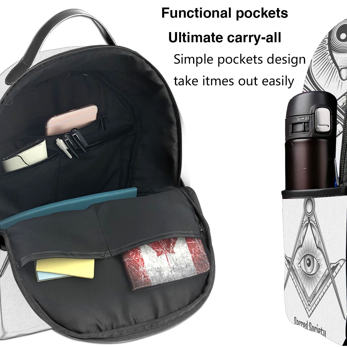 Master Mason Blue Lodge Backpack - Square and Compass Black & White - Bricks Masons