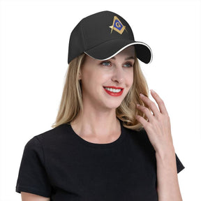 Master Mason Blue Lodge Baseball Cap - Golden Square & Compass G Adjustable Baseball Cap [Multiple Colors] - Bricks Masons