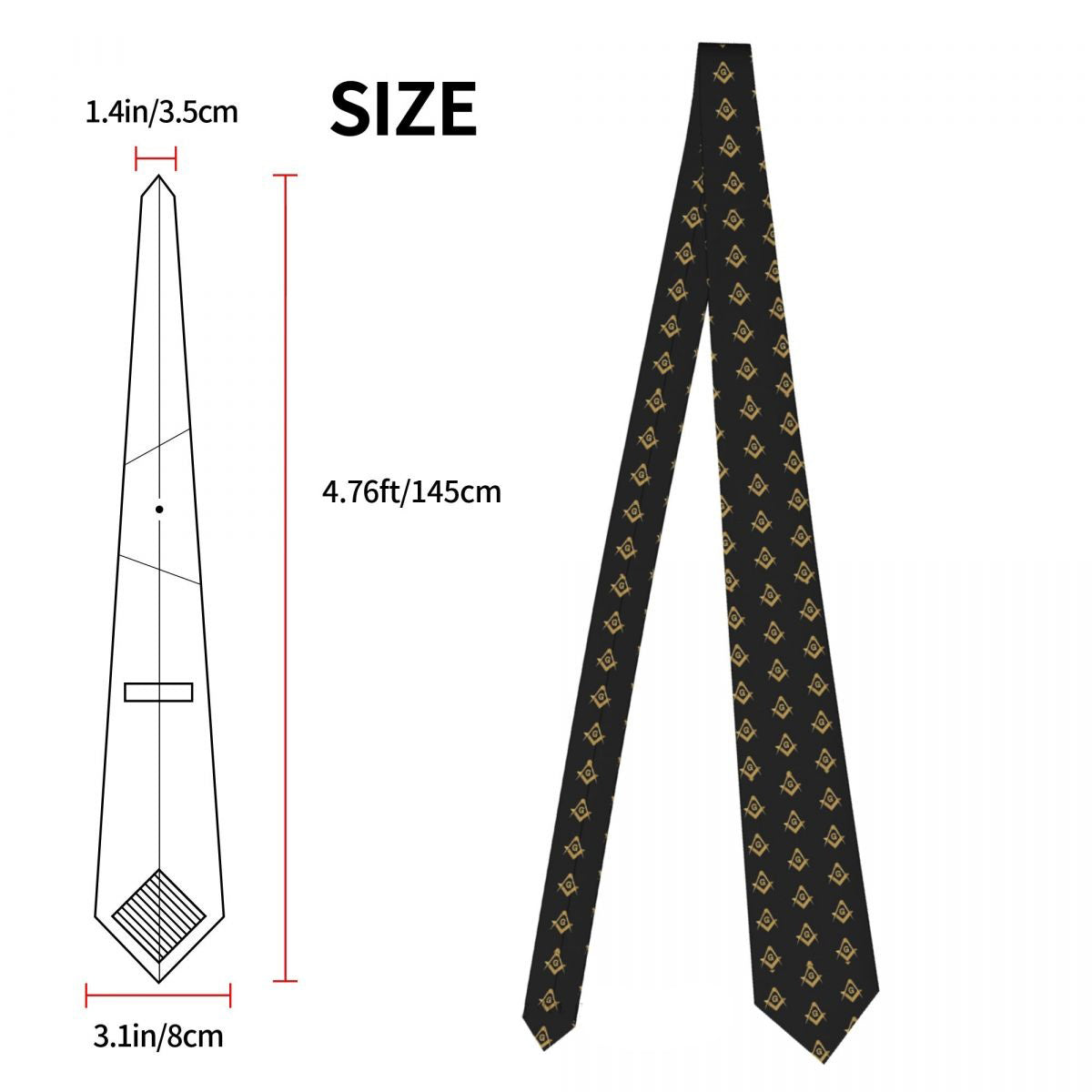 Master Mason Blue Lodge Necktie - Black & Gold - Bricks Masons