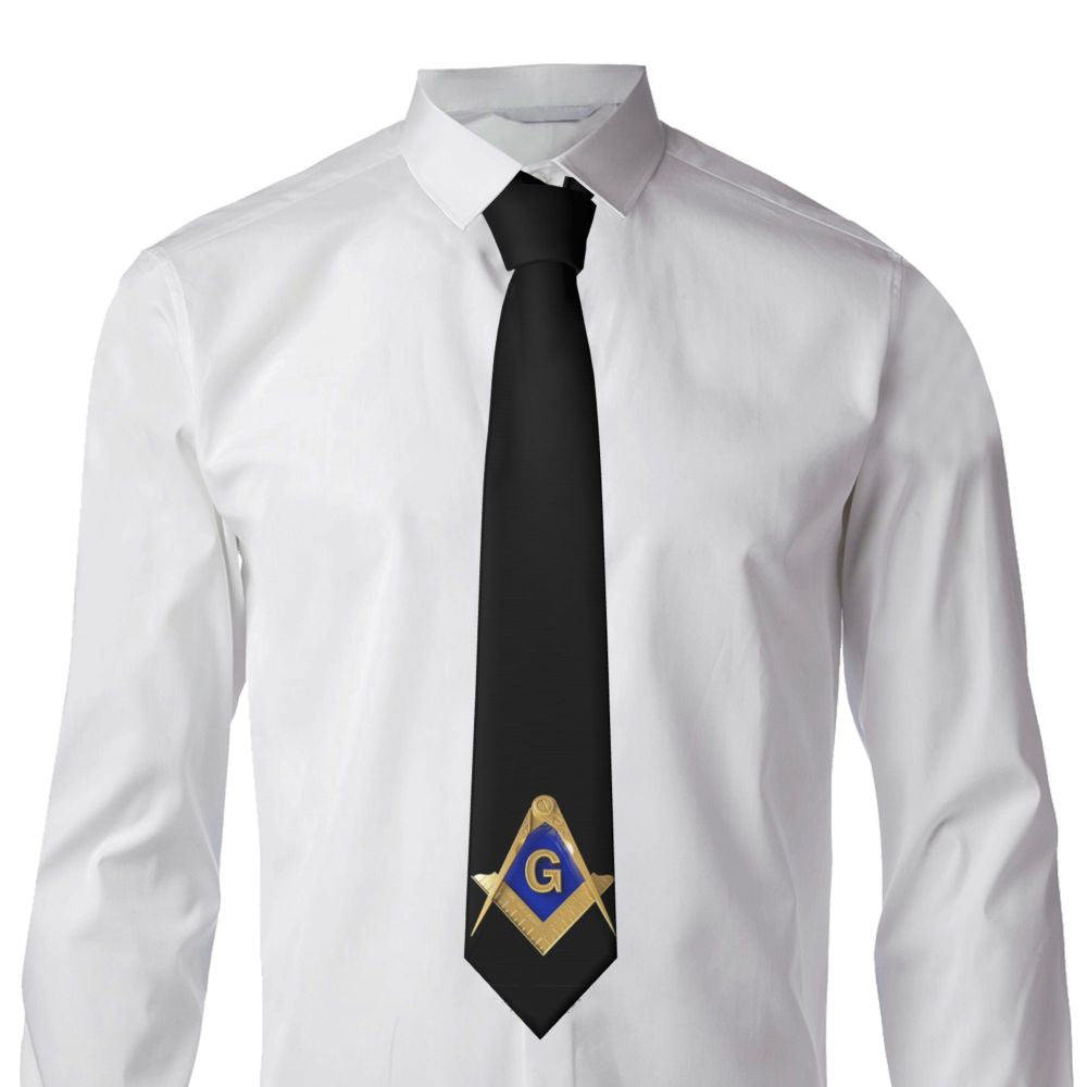 Master Mason Blue Lodge Necktie - Gold Square & Compass G - Bricks Masons